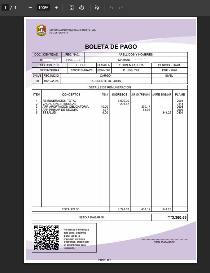 Boletas de pago - SINGER PLL