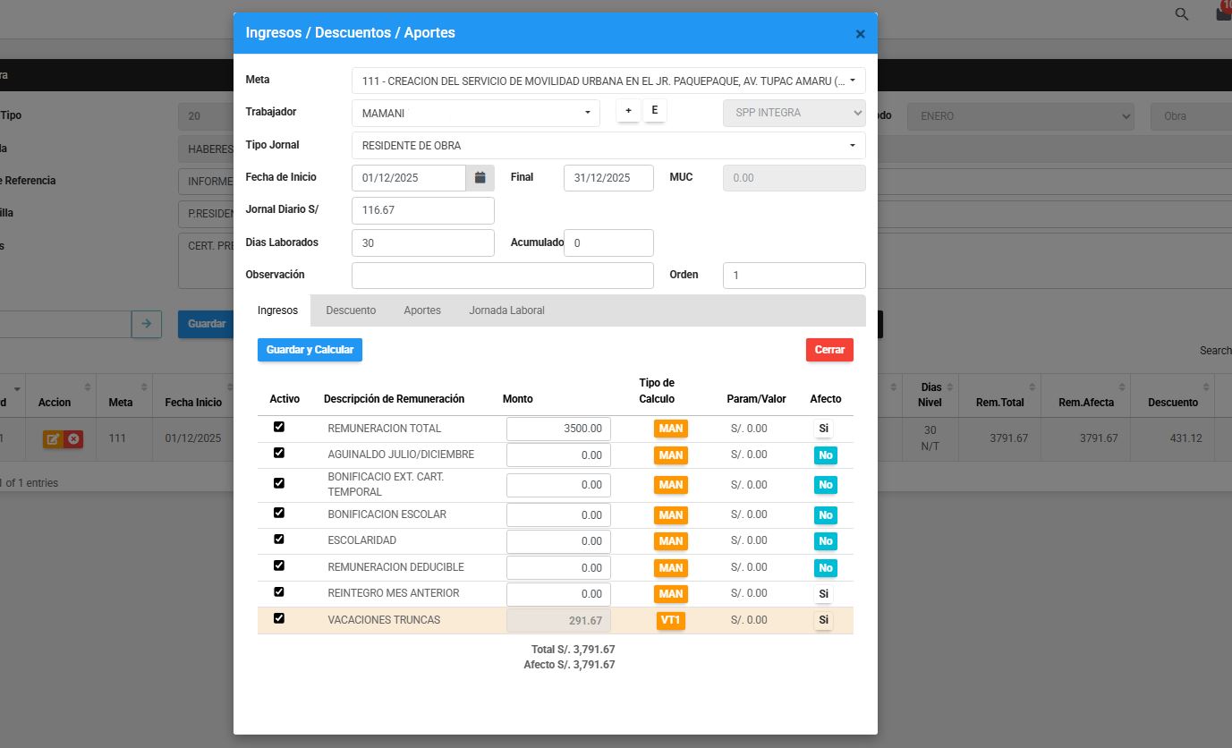 Detalle de planilla - SINGER PLL